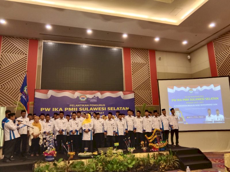 Pelantikan pengurus wilayah Ika PMII Sulsel periode 2022-2027, di Hotel Claro, Jl Pettarani, Makassar, Sabtu (12/11/2022).