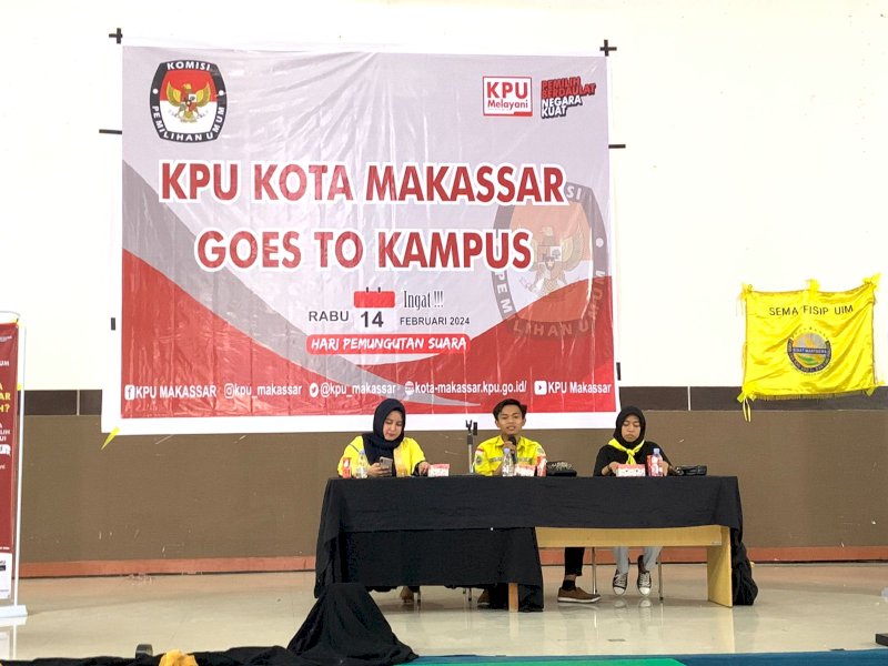 Program KPU Kota Makasaar Goes To Kampus berlangsung di Kampus universitas Islam Makassar (UIM), Jl Perintis Kemerdekaan, Makassar, Kamis (17/11/22).