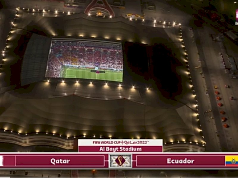 Stadion Al Bayt, Al Khor, Qatar, jelang laga Qatar vs Ekuador pada laga pembuka Piala Dunia 2022, Ahad 20 November 2022. (tangkapan layar JioCinema)