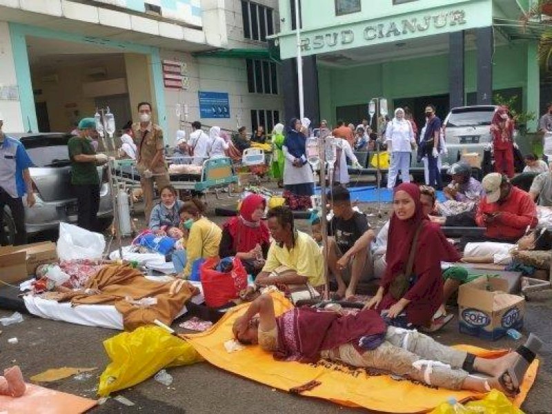 Kondisi korban gempa M 5,6 di Rumah Sakit Kabupaten Cianjur, Jawa Barat, Senin (21/11/2022). (Dok.Tribun Jabar/ Ferri Amiril Mukminin)