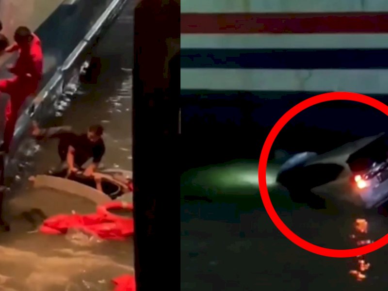 Mobil Ditumpangi Sepasang Kekasih Tercebur ke Laut di Pelabuhan Merak Banten (Screenshot video/@balichannel)
