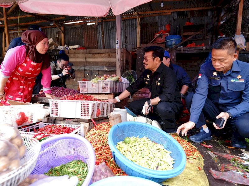 Menteri Pertanian RI Syahrul Yasin Limpo memantau harga bahan pokok di Pasar Terong, Kota Makassar, Sulawesi Selatan, Minggu (25/12). (Dok. Kementan RI) 