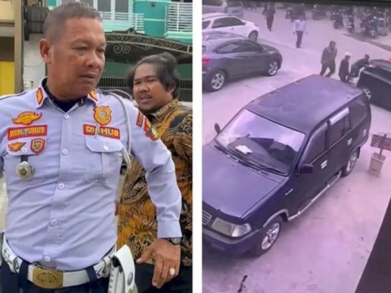 Tangkapan layar pelaku dan rekaman CCTV penganiayaan terhadap jukir di Kabupaten Wajo, Sulsel. (Dok. Jejakfakta.com/Ig:makassar_iinfo)