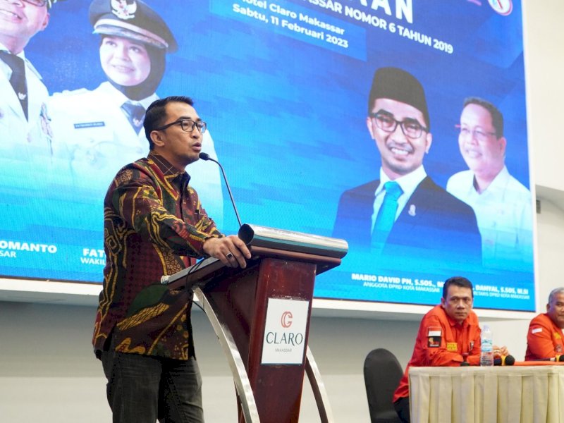 Anggota DPRD Kota Makassar dari Fraksi Nasdem, Mario David, menggelar sosialisasi Peraturan Daerah (Perda) Nomor 6 tahun 2019 tentang Kepemudaan, di Hotel Claro, Jl AP Pettarani, kota Makassar, Sulawesi Selatan, Sabtu (11/2/2023).