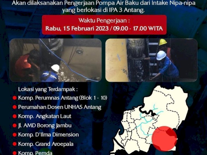 Foto pengumuman pengerjaan pompa air baku. (doc. PDAM Makassar)