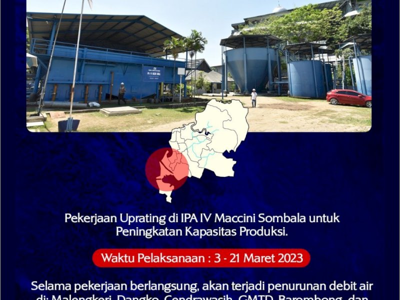 Manajemen Perumda Air Minum Kota Makassar melakukan pekerjaan rehabilitasi Sistem Penyediaan Air Minum atau uprating di Instalasi Pengolahan Air (IPA) IV Maccini Sombala.