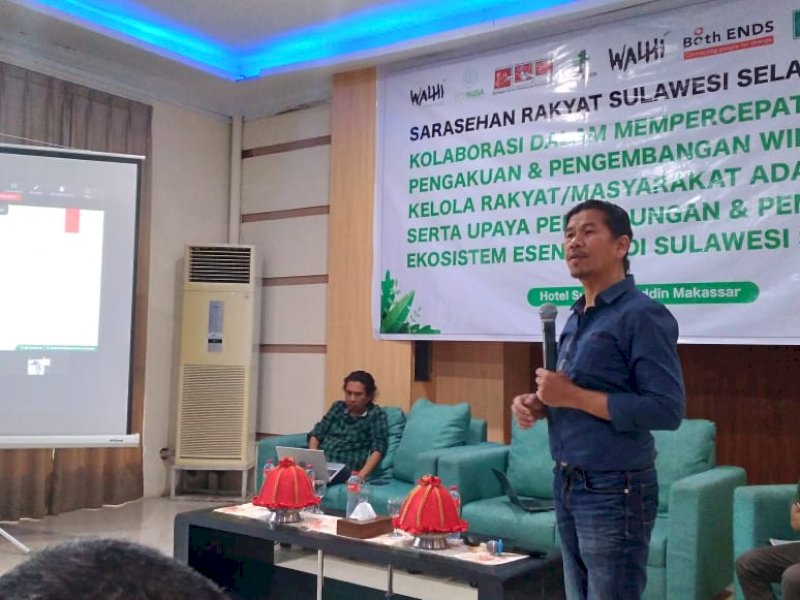 Asmar Exwar, Dinamisator Jaring Nusa KTI dalam Sarasehan Rakyat Sulawesi Selatan di Makassar, Rabu (8/3/2023). @Jejakfakta/dok.