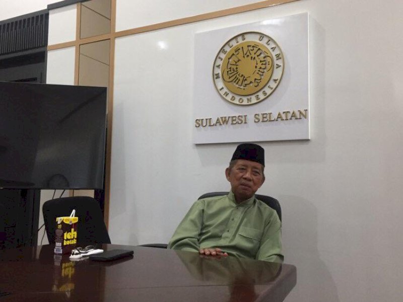 Ketua Umum MUI Sulsel KH Najamuddin Lc di kantor MUI Sulsel kepada wartawan, di Jl Masjid Raya, Bontoala, Makassar, Jumat (10/3/2023).