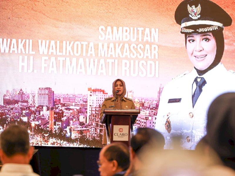 Wakil Wali Kota Makassar, memberikan sambutan pada Forum Lintas Organisasi Perangkat Daerah (OPD) Kota Makassar Tahun 2023 di Hotel Claro Makassar, Senin (13/03/2023).&nbsp;@Jejakfakta/dok. Humas Pemkot Makassar.