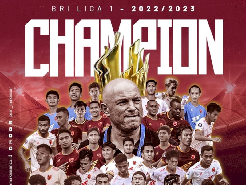 PSM Makassar juara Liga 1 2022-2023 (Foto: Twitter/PSM_Makassar)