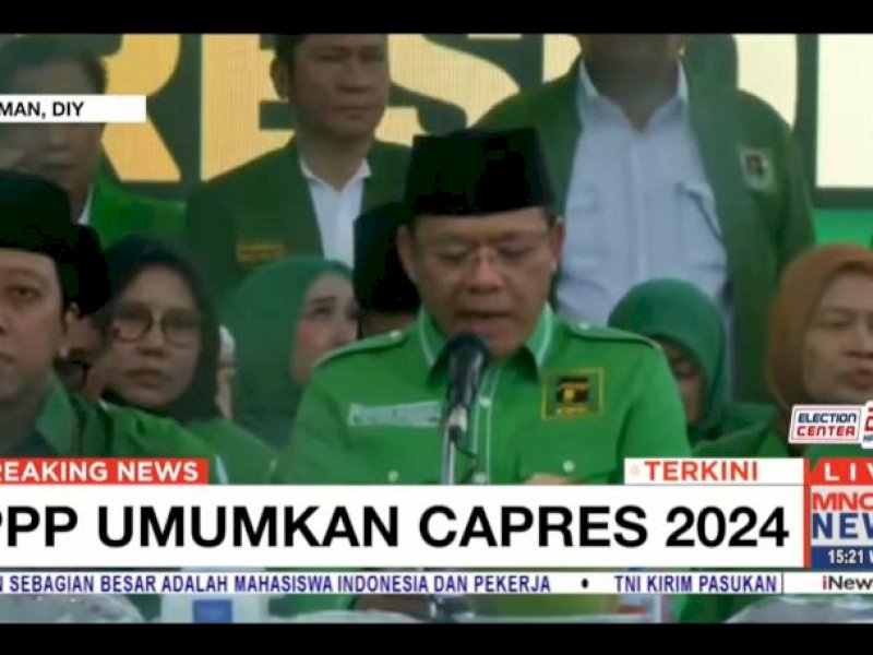Plt Ketua Umum PPP Mardiono mengumumkan Ganjar Pranowo sebagai capares 2024. (Foto: Tangkapan Layar)