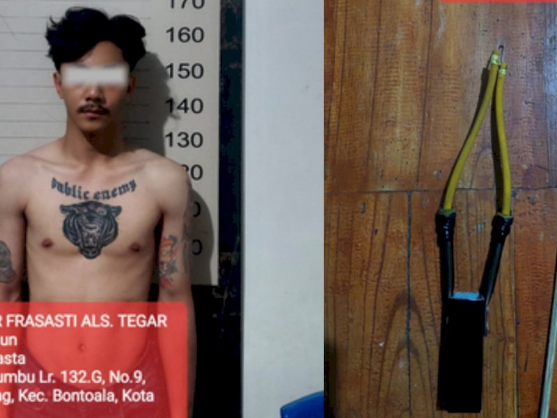 Pelaku yang didapati membawa sajam jenis Busur. Foto : Samsir