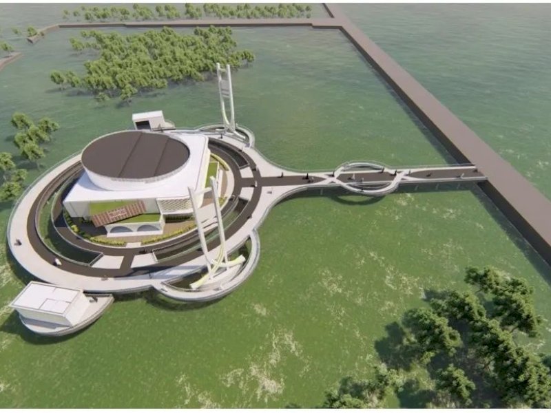 Design masjid terapung Uwais Al-Qarni di kawasan Jalan Lingkar Timur, Kota Palopo, Rabu (10/3/2023). @Jejakfakta/dok. Pemprov Sulsel