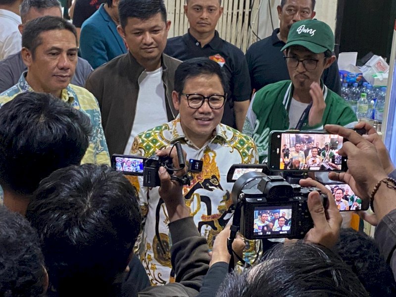Ketua Umum PKB Muhaimin Iskandar (Cak Imin) usai makan malam bersama kader PKB di Makassar, Sabtu (20/5/2023). @Jejakfakta/Atri