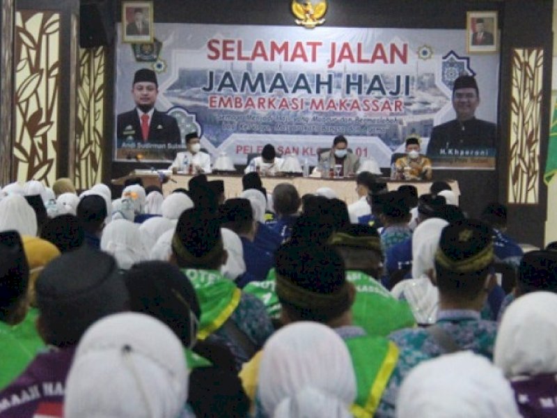 Jemaah calon haji 2023 Embarkasi Makassar di Asrama Haji Sudiang, kota Makassar, Sulsel. (Kemenag Sulsel).