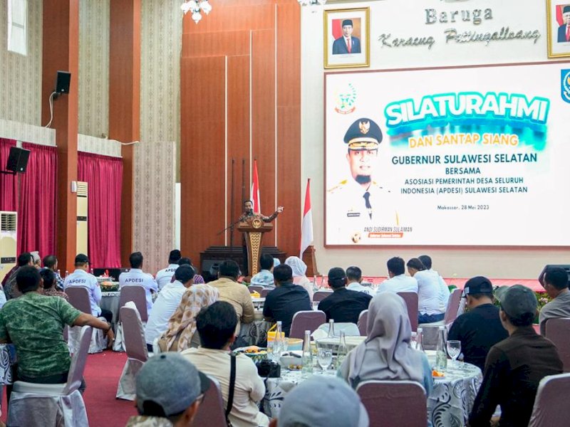 Gubernur Andi Sudirman silaturahminya bersama Asosiasi Pemerintah Desa Seluruh Indonesia (APDESI) Sulsel di Baruga Karaeng Pattingalloang, Rujab Gubernur Sulsel, Minggu (28/5/2023).  @Jejakfakta/dok. Humas Pemprov Sulsel