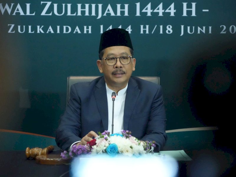Wakil Menteri Agama (Wamenag) Zainut Tauhid Sa'adi saat Sidang Isbat (Penetapan) Awal Zulhijah, di Jakarta, Ahad (18/6/2023).