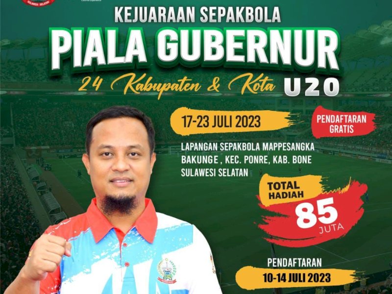inas Pemuda dan Olahraga (Dispora) akan menggelar Kejuaraan Sepakbola Piala Gubernur U20, yang akan diikuti 24 kabupaten kota se Sulsel di Bone. @Jejakfakta/dok. Pemprov Sulsel