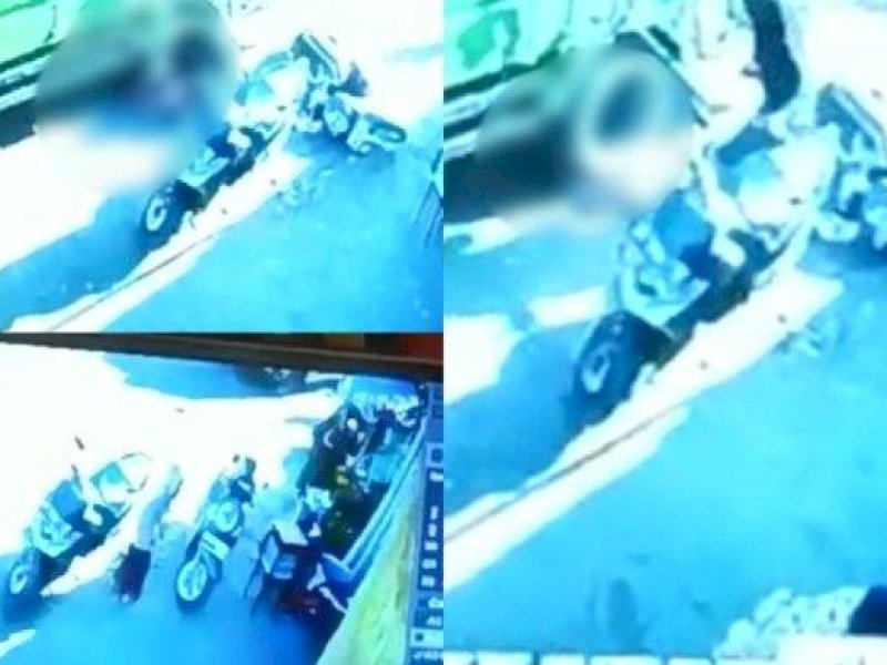Tangkapan layar rekaman CCTV balita perempuan tewas terlindas truk di Antang, Kecamatan Manggala, Makassar, Sulsel, Sabtu (5/7/2023) pagi. @Jejakfakta/dok. Netizen