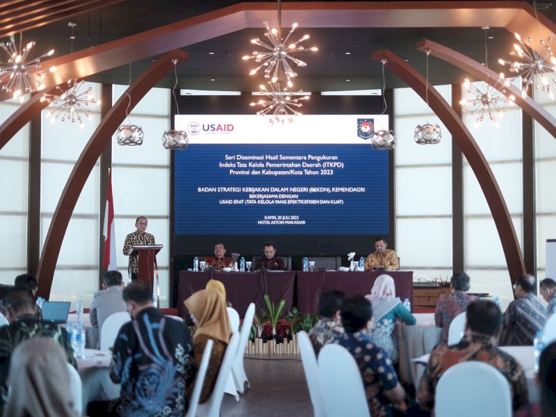 Diseminasi hasil sementara pengukuran Indeks Tata Kelola Pemerintahan Daerah (ITKPD) Provinsi dan Kabupaten Kota dari Menteri Dalam Negeri (Mendagri). @Jejakfakta/dok. Pemprov Sulsel