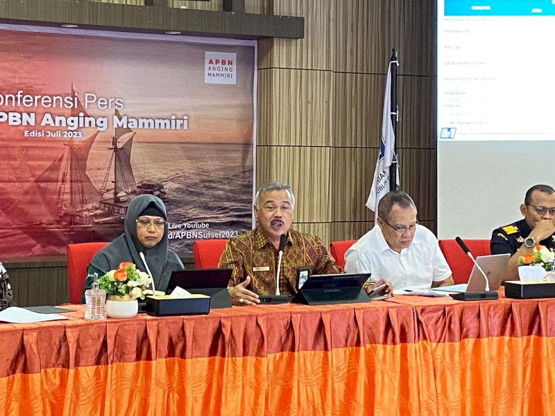 BPS Sulsel melaporkan pertumbuhan ekonomi Sulsel saat menggelar jumpa Pers kepada wartawan,  Selasa (15/8/2023). @Jejakfakta/Atri