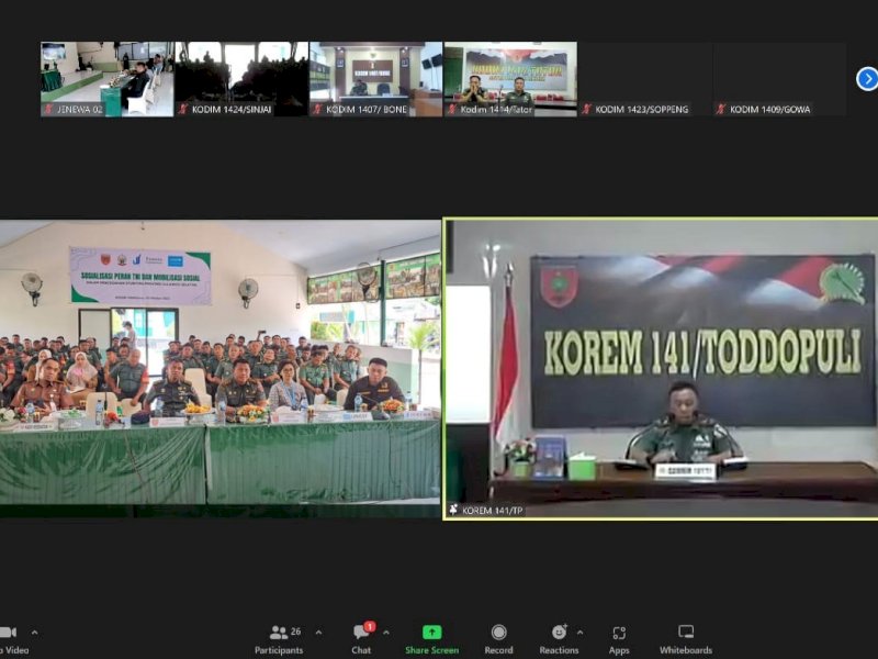 UNICEF Indonesia bersama JENEWA didukung oleh Tanoto Foundatiom mengadakan Sosialisasi Peran TNI dalam pencegahan stunting serta Pesan Kunci Pencegahan Stunting yang dihadiri oleh jajaran Korem 141 Toddopuli secara langsung maupun online di Kodim 1409 Kabupaten Gowa, Selasa (10/10/2023). @Jejakfakta/dok. Jenewa
