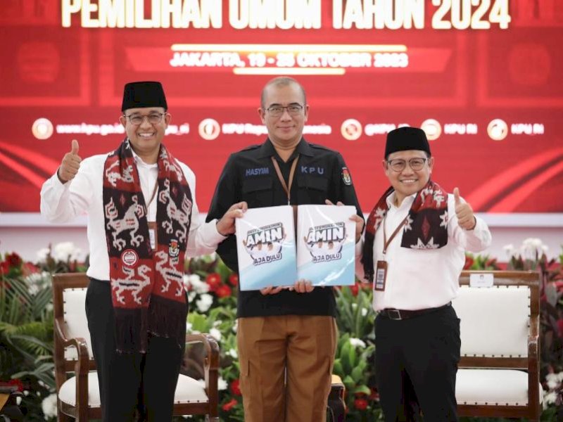 Anies Baswedan dan Muhaimin Iskandar telah resmi menyerahkan berkas pendaftaran Pilpres 2024 ke KPU pada Kamis (19/10). @Jejakfakta/dok. PKB
