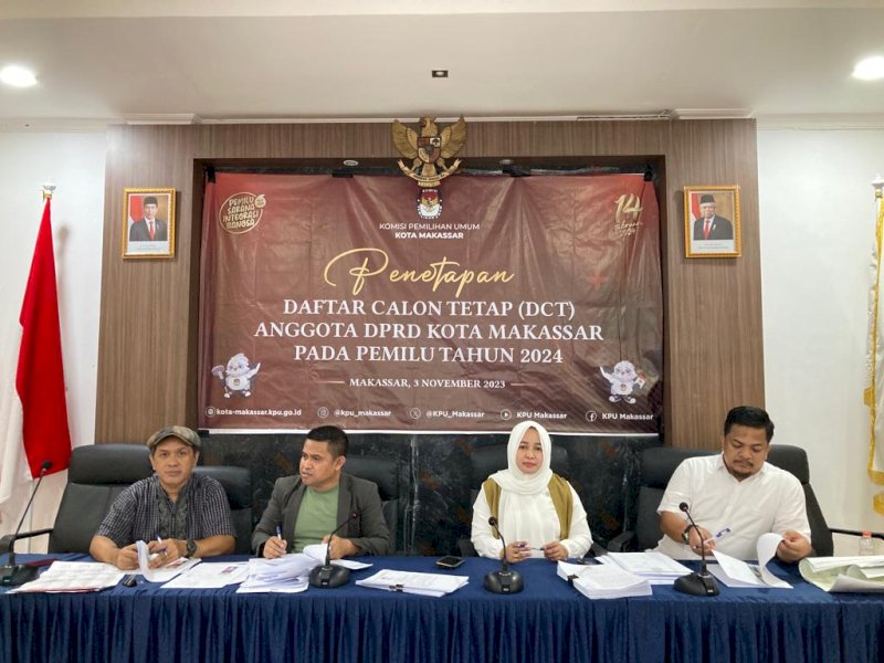  Komisi Pemilihan Umum (KPU) Kota Makassar menggelar rapat pleno penetapan Daftar Calon Tetap (DCT) angggota DPRD kota Makassar pada Pemilu 2024 hari ini, Jumat (3/11/2023). @Jejakfakta/dok. Humas KPU Makassar