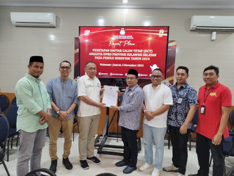Penetapan Daftar Calon Tetap (DCT) Anggota Dewan Perwakilan Rakyat Daerah (DPRD) Provinsi Sulawesi Selatan,&nbsp;di KPU Sulsel, Jumat (3/11/2023).&nbsp;@Jejakfakta/dok Bawaslu