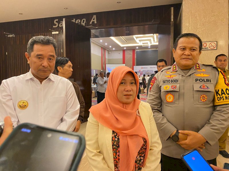 Ketua Bawaslu Sulsel, Mardiana Rusli saat memberikan keterangan pers usai Rapat koordinasi sentra penegakan hukum terpadu (Gakkumdu) tingkat provinsi Sulsel, di Hotel Claro Makassar, Senin (13/11/2023).&nbsp;@Jejakfakta/Atri