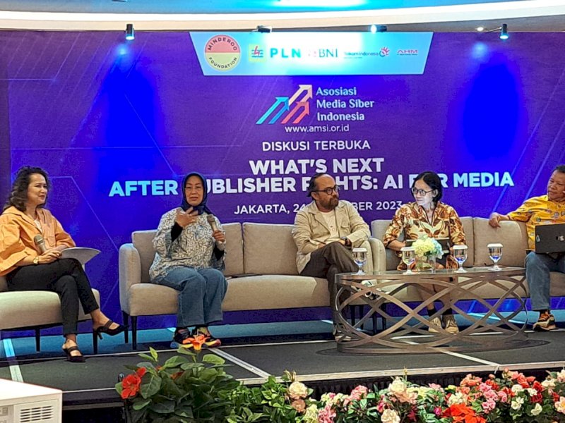 Diskusi terbuka dengan tema "What's Next After Publisher's Right: AI For Media" yang digelar Asosiasi Media Siber Indonesia (AMSI), di Hotel Ashley Wahid Hasyim, Jakarta, Jumat (24/11/2023). @Jejakfakta/dok. AMSI