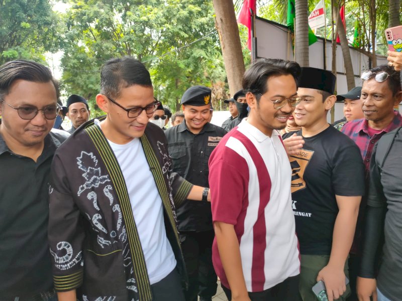 Sandiaga Uno menghadiri kegiatan Temu UMKM di TPD Ganjar-Mahfud di Makassar, Sabtu (2/12/2023). @Jejakfakta/Atri