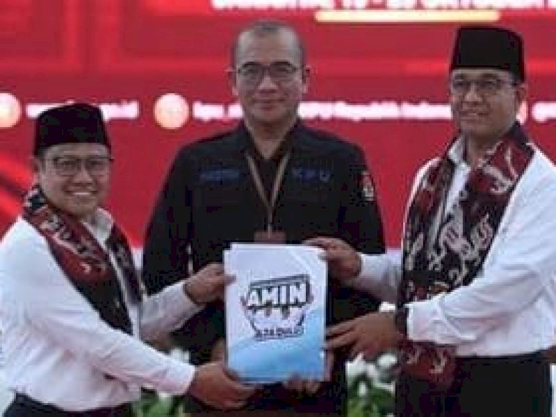 Capres dan Cawapres Nomor Urut Satu Anies Baswedan - Muhaimin Iskandar (AMIN) saat mendaftar di KPU RI. @Jejakfakta/dok. Ist
