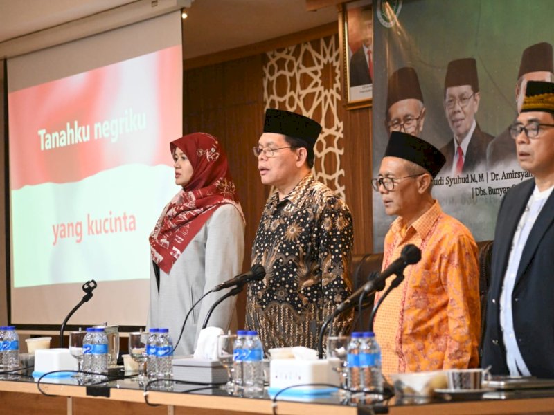  Pengurus MUI dalam "Refleksi Tahun 2023 dan Harapan Tahun 2024" di Aula Buya Hamka MUI, Jakarta, Rabu (10/1/2024).