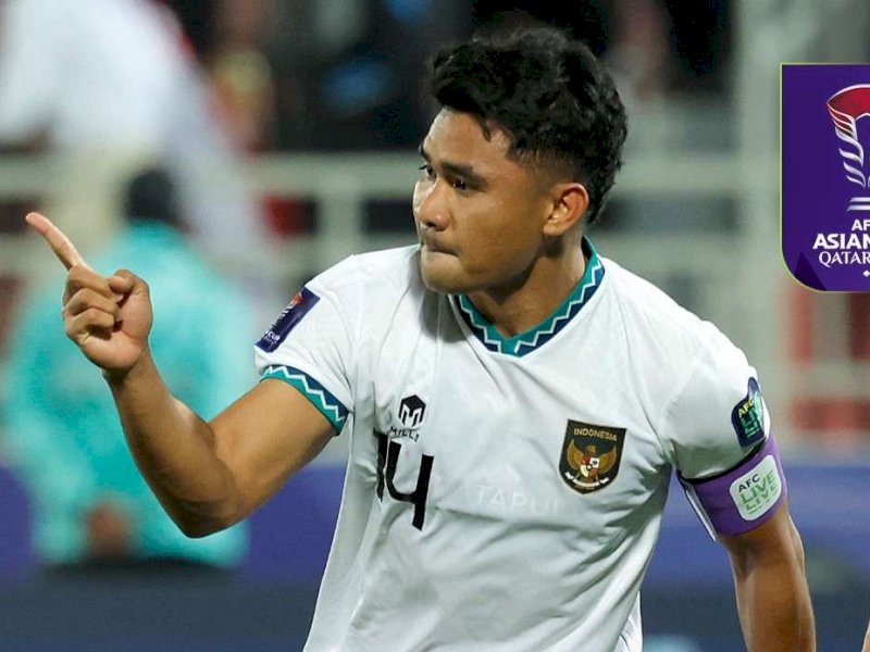 Pesepakbola Timnas Indonesia Asnawi Mangkualam merayakan gol ke gawang Vietnam pada laga kedua penyisihan grup D Piala Asia 2023 di Stadion Abdullah Bin Khalifah, Doha, Qatar, Jumat (19/1/2024). (Foto: AFC)