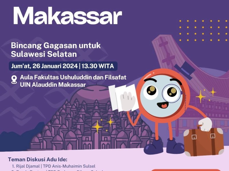 Bincang Gagasan Untuk Sulawesi Selatan hadirkan tim Pemenangan Capres-cawapres akan beradu gagasan menyampaikan visi-misi para kandidatnya masing-masing, pada Jumat, 26 Januari 2024 sekitar pukul 13.30 Wita besok. @Jejekfakta/dok. Ist.