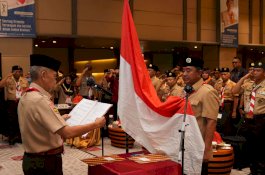 Sekjen Kwarnas Lantik Bahtiar Baharuddin Jadi Ketua Mabida Gerakan Pramuka Provinsi Sulsel