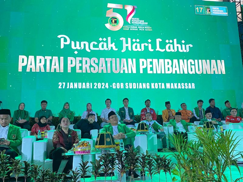 Puncak peringatan Hari Lahir PPP ke 51 di GOR Sudiang Makassar, Sulawesi Selatan (Sulsel), Sabtu (27/1/2024).&nbsp;@Jejakfakta/Atri