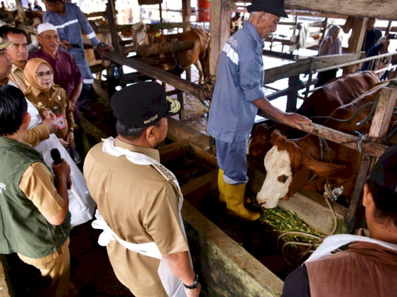 Penjabat Gubernur Sulsel, Bahtiar Baharuddin, bersama Bupati Maros Chaidir Syam mengunjungi Rumah Potong Hewan H Pacong, di Lingkungan Pakalli, Alatenggae, Kecamatan Bantimurung, Selasa (30/1/2024). @Jejakfakta/dok. Humas Pemkab Maros