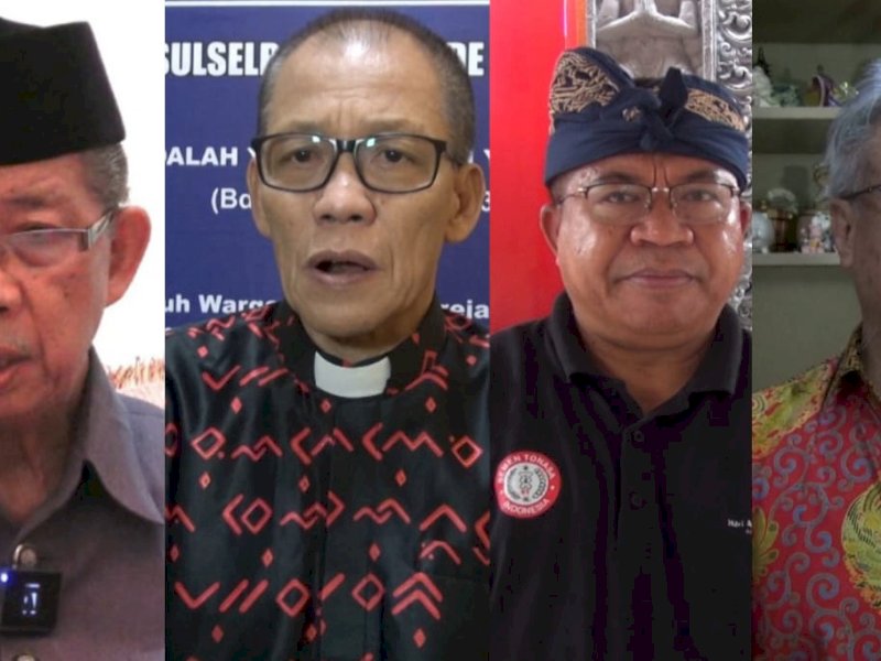 Tokoh lintas agama di Provinsi Sulawesi Selatan menyampaikan pesan damai jelang Pemilu 2024 14 Februari mendatang. @Jejakfakta/dok. Ist 