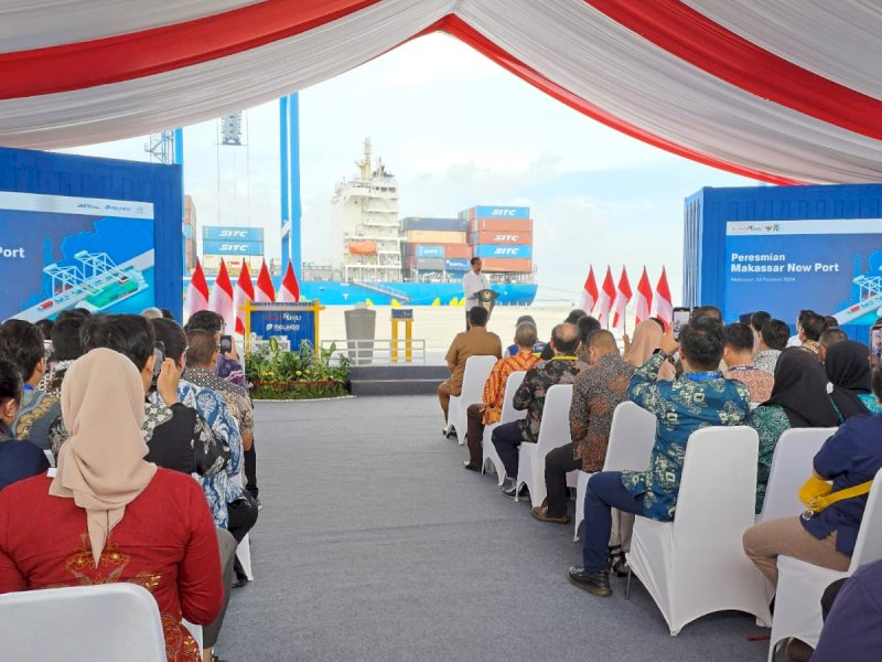 Makassar New Port (MNP) Pelabuhan terbesar di Kawasan Timur Indonesia (KTI) ini diresmikan Presiden Jokowi didampingi Penjabat Gubernur Sulsel Bahtiar Baharuddin, Kamis (22/2/2024).&nbsp;@Jejakfakta/dok. Pelindo