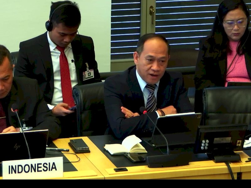 Perwakilan Pemerintah Indonesia menjelaskan soal situasi HAM di Indonesia yang kian memburuk dalam perhelatan Pertemuan Komite ICCPR yang berlangsung di Jenewa, Swiss (11-12/3/2024). @Jejakfakta/dok. webtv.un.org