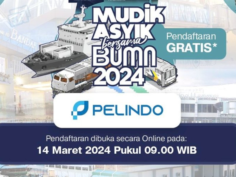Cara daftar mudik gratis Pelindo 2024 yang dibuka 14 Maret 2024 pukul 09.00 WIB dengan keberangkatan dari Jakarta, Surabaya, Medan, dan Makassar.(mudik gratis Pelindo 2024)