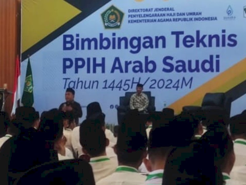 Bimbingan Teknis (Bimtek) kepada 890 Petugas Penyelenggara Ibadah Haji (PPIH) Arab Saudi di Asrama Haji Pondok Gede, Jakarta, Rabu (20/3/2024).