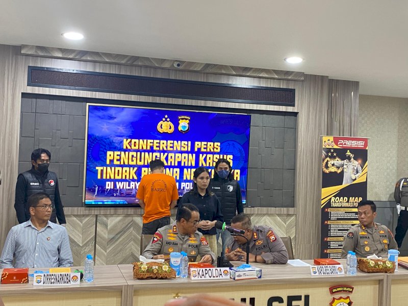 Konferensi Pers pengungkapan kasus tindak pindana Narkoba di Mapolda Sulsel, Selasa (30/4/2024). @Jejakfakta/Atri