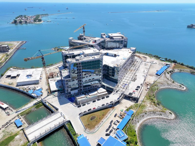 Progres pembangunan Rumah Sakit Otak, Jantung, dan Kanker (OJK) yang terletak di kawasan CPI Makassar sudah mencapai 78 persen. @Jejakfakta/dok. Humas Pemprov Sulsel