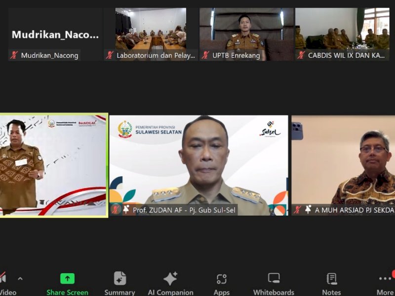 Penjabat Gubernur Sulawesi Selatan, Zudan Arif Fakrulloh,  Apel pagi secara virtual yang diikuti oleh seluruh OPD Lingkup Sulsel, Senin (27/5/2024). @Jejakfakta/dok. Humas Pemprov Sulsel