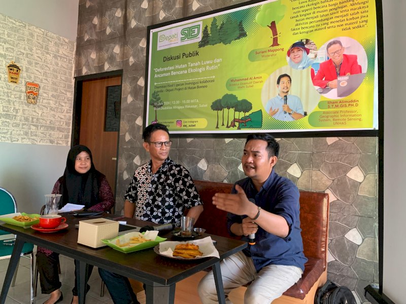 Diskusi Publik 'Deforestasi Hutan Tanah Luwu dan Ancaman Bencana Ekologis Rutin", The Society of Indonesian Enviromental Journalists (SIEJ) Simpul Sulawesi Selatan (Sulsel) di Balai Rehabilitasi Wirajaya Makassar, Sabtu (1/6/2024). @Jejakfakta/dok. SIEJ Sulsel