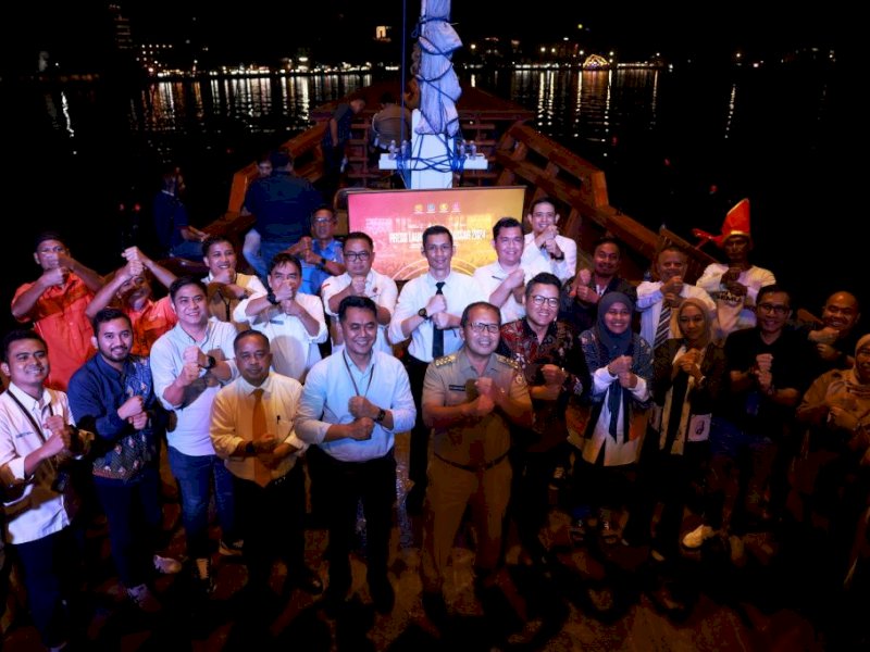 Persiapam Makassar International Eight Festival & Forum atau Makassar F8 yang akan digelar lima hari yang dimulai pada 24 Juli 2024 di Pantai Losari, Senin (1/7/2024). @Dok. Humas Pemkot Makassar