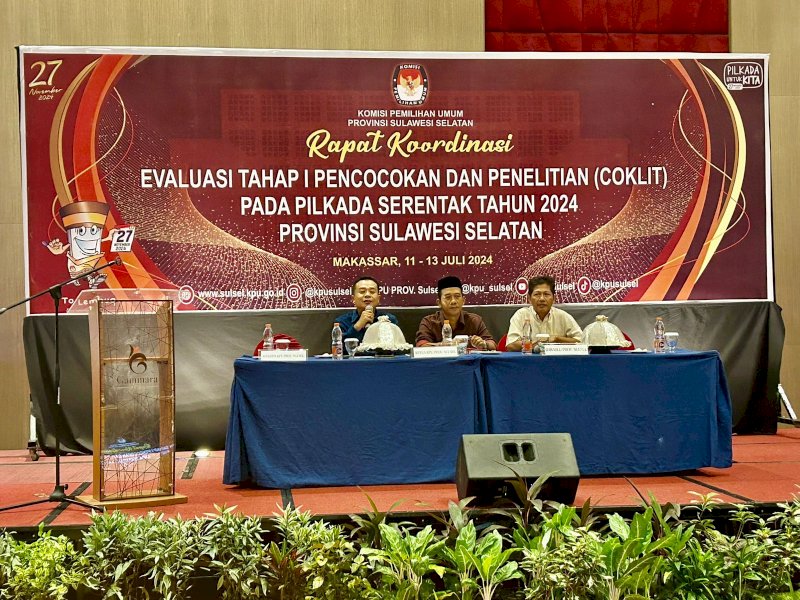 Rakor Evaluasi Tahap 1 Coklit Pilkada Serentak tahun 2024 Provinsi Sulsel. @Jejakfakta/dok. Humas Bawaslu Sulsel 